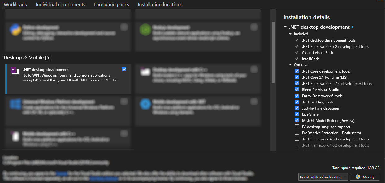 Visual Studio Installer .NET Workload
